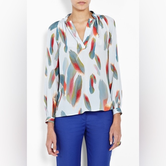 Tucker Milly's Floating Feather Long Sleeve Silk Tunic Blouse Balloon Sleeve S - Picture 1 of 15
